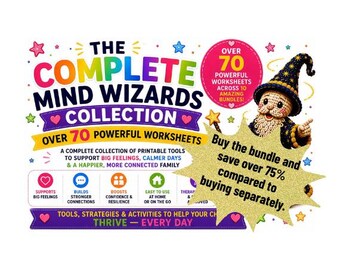 Kompletna kolekcja Mind Wizards | Ponad 70 arkuszy ćwiczeń do druku dotyczących dobrego samopoczucia emocjonalnego | Materiały do druku dotyczące zdrowia psychicznego dzieci