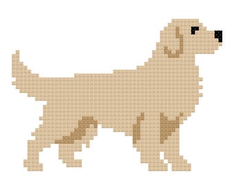 Modèle DIY Golden Retriever brodé à l'aiguille | Tableau numérique pour peindre votre propre toile | Facile à broder PDF | Téléchargement instantané | 18 mailles