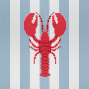 Patrón de punto de cruz DIY: Langosta sobre rayas / Gráfico digital para pintar tu propio lienzo / PDF de punto de cruz fácil / Descarga instantánea / Malla 18