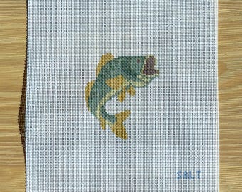 Jumping Largemouth Bass Needlepoint Canvas | Beginner Friendly | 18 Mesh Printed | Ships Quick!