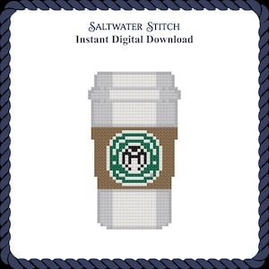 Gör-det-själv-nålmålningskopp med kaffe | Digitalt diagram för att måla din egen duk | Enkel nålmålnings-PDF | Direktnedladdning | 18 mesh