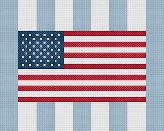 DIY-borduurnaald VS-vlag op strepen | Digitale grafiek voor het schilderen van je eigen canvas | Pdf eenvoudig borduren | Direct downloaden | 18 mesh