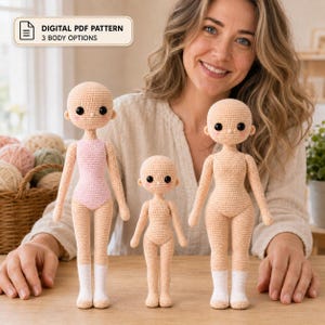 Patrón PDF para cuerpo de muñeca amigurumi, patrón de cuerpo de muñeca a crochet, base de muñeca a crochet, colección de cuerpo 3 en 1, nivel intermedio.
