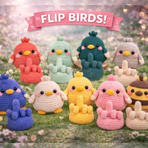 Paquete de amigurumi de pájaro reversible, pájaro de ganchillo reversible, base para mano + caparazón de pájaro, descarga instantánea, términos estadounidenses