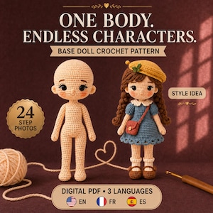 Amigurumi Doll Body Base Crochet Pattern PDF | Beginner Friendly| DIY Doll Tutorial | Basic doll body patterns in Spanish and French