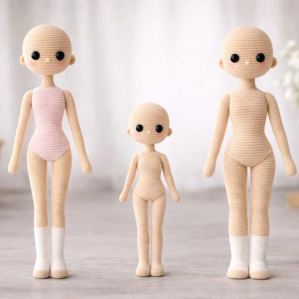 Wzór na korpus lalki amigurumi w formacie PDF, wzór na korpus lalki szydełkowej, szydełkowa podstawa lalki, kolekcja korpusów 3 w 1, poziom średnio zaawansowany