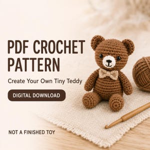 Easy Crochet Bear Pattern PDF, Tiny Teddy Bear Amigurumi Tutorial, Small Plush Toy, Memory Bear Instant Download