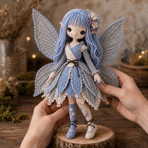 Patrón de ganchillo PDF de Hada de Frostwood, Muñeca amigurumi de hada de invierno, Patrón de muñeca con alas, Muñeca de ganchillo de fantasía, Tutorial en inglés