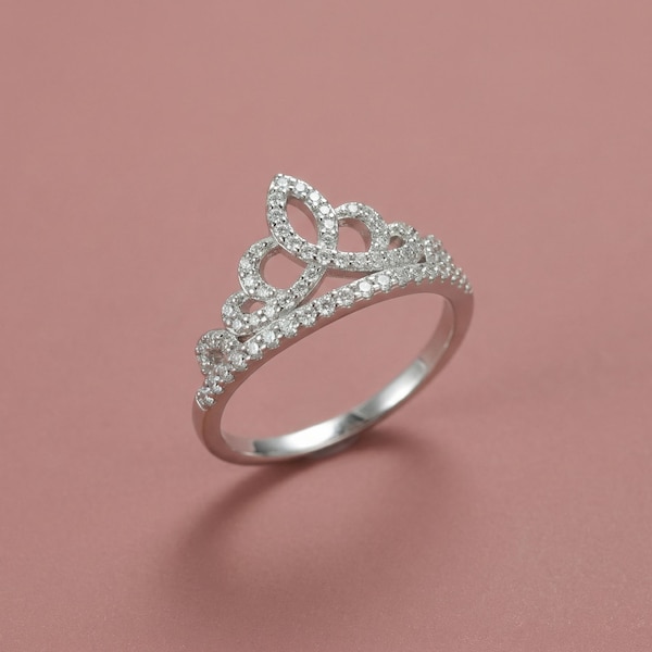 Moissanite Crown Ring Sterling Silver Pave Tiara Band
