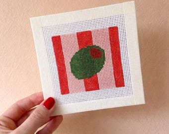 Olive Needlepoint Canvas – Hand-Painted 13 Mesh Canvas