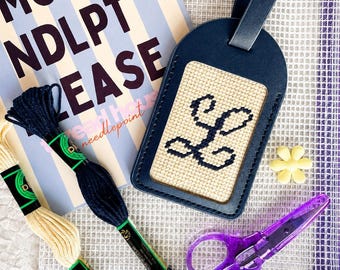 Cursive Needlepoint Luggage Tag Kit | Personalized Canvas + Vegan Leather Tag