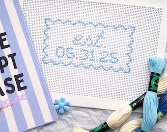 Personalized Beginner Needlepoint Kit (Next Step) – 3 Letter Monogram, Hand-Painted Mesh Canvas, Complete Kit