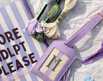 Needlepoint Luggage Tag Kit | Personalized Canvas + Vegan Leather Tag