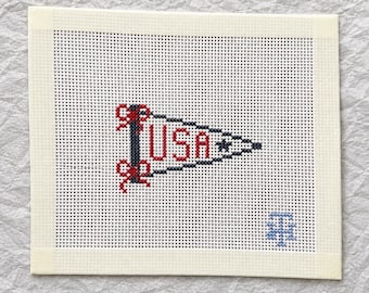 Hand-Painted USA Pennant Needlepoint Canvas | Americana Patriotic Mini Design