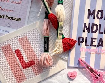 Initial Beginner Needlepoint Kit – Custom, Hand-Painted 13 Mesh Canvas, Everything You Need