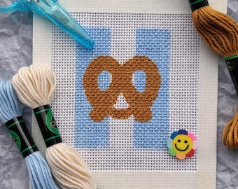 Pretzel Beginner Needlepoint Kit – Soft Pretzel, Hand-Painted 13 Mesh Canvas, Everything You Need