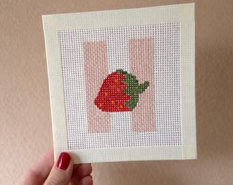 Strawberry Needlepoint Canvas – Hand-Painted 13 Mesh Canvas