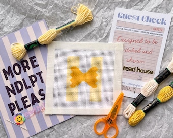 Pasta Beginner Needlepoint Kit – Bowtie Pasta, Hand-Painted 13 Mesh Canvas, Everything You Need