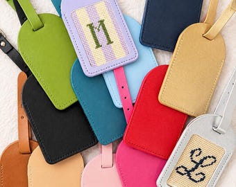 Self-finishing Needlepoint Luggage Tag | one window | Vegan Leather Tag