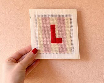 Custom Initial Needlepoint Canvas – Hand-Painted 13 Mesh Needlepoint, Modern Striped Beginner-Friendly Design