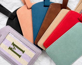 Self-finishing Needlepoint Luggage Tag | one 2x3 window | Vegan Leather Tag