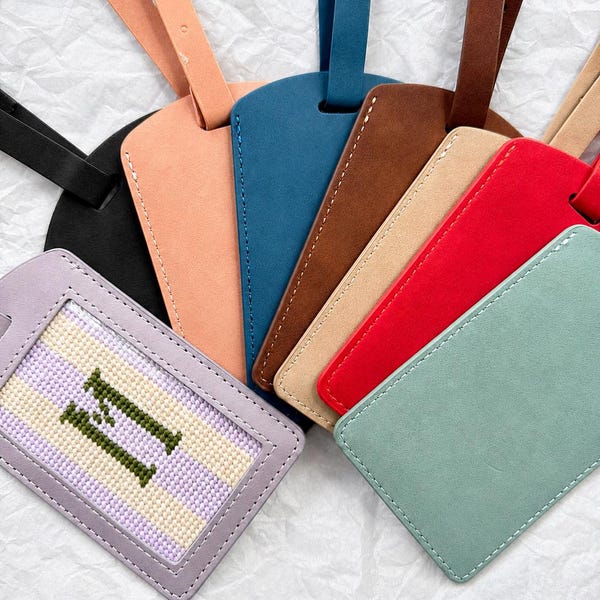 Self-finishing Needlepoint Luggage Tag | one 2x3 window | Vegan Leather Tag