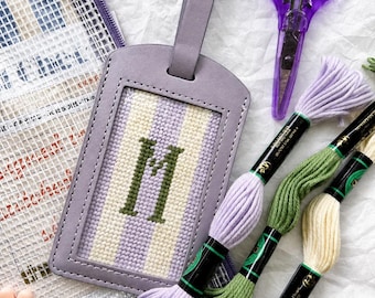 Needlepoint Luggage Tag Kit | Personalized Canvas + Vegan Leather Tag
