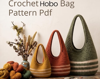 Crochet Hobo Bag Pattern PDF | 3 Sizes | Slouchy Boho Shoulder Purse, Handmade Market Tote, Instant Download, Easy Beginner Pattern