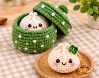 Kawaii Dumpling Amigurumi Crochet Pattern PDF, Baozi Keychain, Steamer Basket (Digital Download)