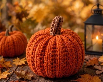 Crochet Pumpkin Pattern, Chunky Ribbed Pumpkin PDF, Easy Fall Decor, Autumn Crochet Pattern, Rustic Farmhouse Halloween Thanksgiving Decor