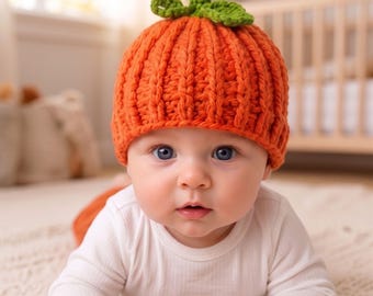 Pumpkin Patch Beanie Crochet Pattern, Crochet Beanie Pattern, Pumpkin Hat Pattern, Baby Hat Pattern, Fall Crochet Pattern, PDF