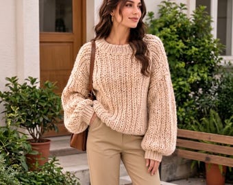 Pullover Sweater Crochet Pattern, Easy Beginner Cozy Sweater PDF, Women's Top-Down Seamless Pullover, Instant Download