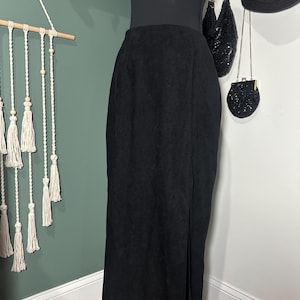 Falda larga de ante sintético negro de los años 90, estilo minimalista, talla 6