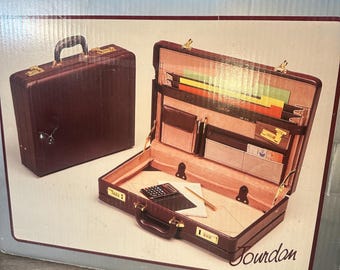 vintage Porte-documents Jourdan en cuir pleine fleur, étui rigide 18 pouces avec cadenas à combinaison noir avec boîte