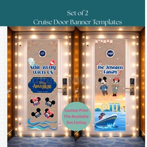 Two cruise door banner images with a teal header. Image says that these are banner templates