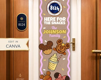 Snack Cruise Door Banner Template | Editable Canva Cruise Door Banner | Printable Cruise Cabin Door Decor | Family Cruise Door Sign