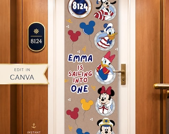 Disney Cruise Door Banner | Sailing Into Birthday | Birthday Cruise Stateroom Decor | Canva Template