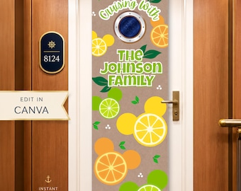 Disney Cruise Door Banner | Summer Citrus Mickey | Tropical Cruise Stateroom Decor | Editable Canva Template