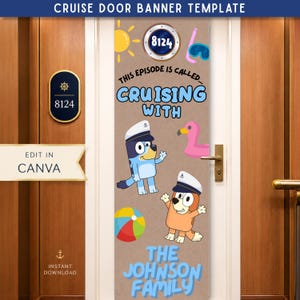 Blå kryssningsdörrbanderoll | Disney Cruise hyttdekor | Redigerbar Canva-mall