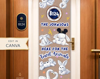 Cruise Door Banner Template | Towel Animal Cabin Door Decor | Editable Canva Cruise door banner