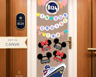Banner para la puerta de un crucero Disney / En nuestra era de cruceros / Decoración para la puerta de un crucero / Plantilla editable de Canva