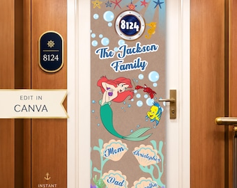 Mermaid Cruise Door Banner | Editable Canva Template | Disney Cruise | Mermaid Cabin Door Decor | Family Name | Instant Download