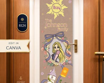 Rapunzel Cruise Door Banner | Disney Princess Stateroom Decor | Tangled Cruise Banner | Editable Canva Template