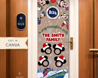 Disney Very Merrytime Cruise Door Banner | Christmas Cruise Stateroom Decor | Editable Canva Template