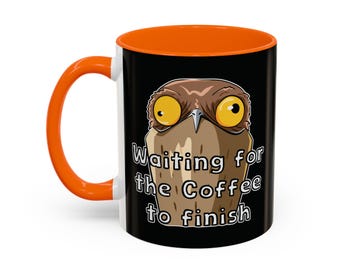 Potoo Bird Illustration Mug - Waiting for the Coffee to finish | Black Accent Coffee Mug (11)