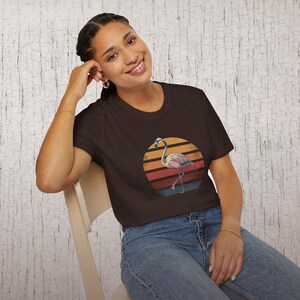 Retro Flamingo, Vintage Sunset Stripes | T-Shirt