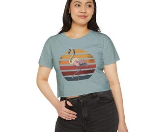 Retro Flamingo, Vintage Sunset Stripes | Crop Top