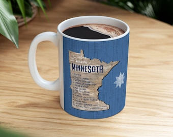Real Seasons of Minnesota, State Map | Rustic Wood Map Ceramic Mug