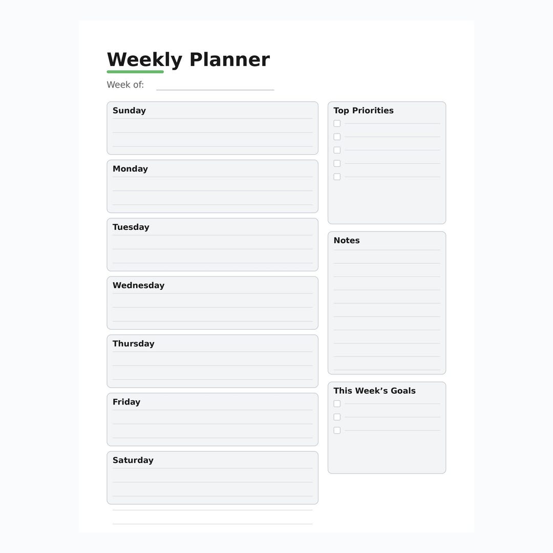 Minimalist Weekly Planner Printable | Sunday Start (US Letter + A4 ...