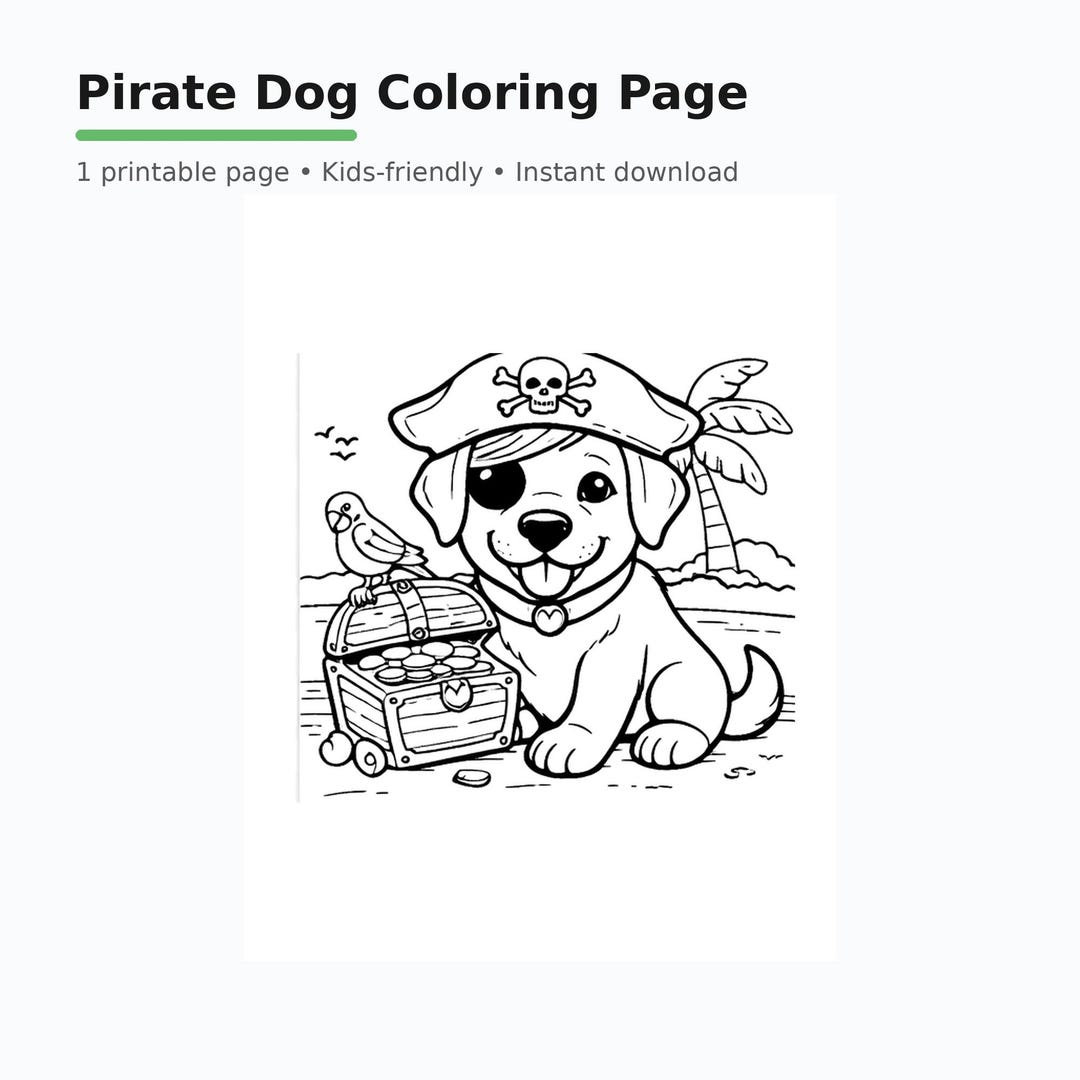 Pirate Puppy Coloring Page | Kids Printable Activity (PDF Download) - Etsy